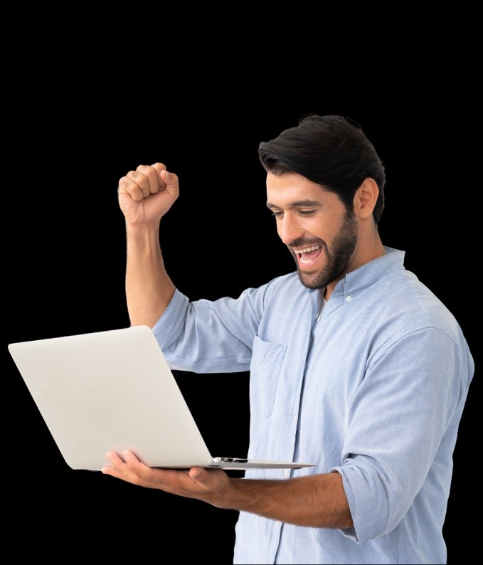 Cliente celebrando ventas online